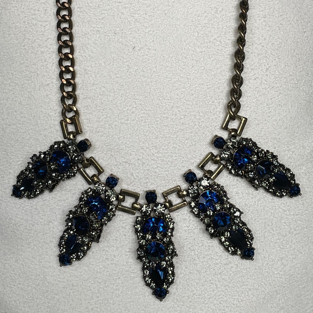 Statement Necklace Blue and Grey Rhinestones